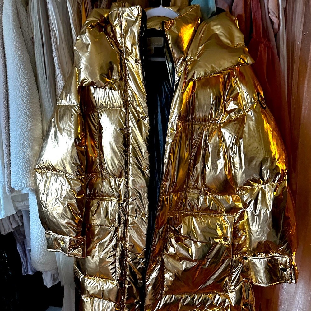 Metallic Quilted Nylon Puffer Coat